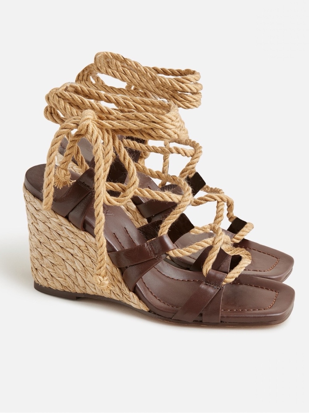 J.Crew Rope Lace-Up Wedge Sandals in Brown and Natural Like-New 8H